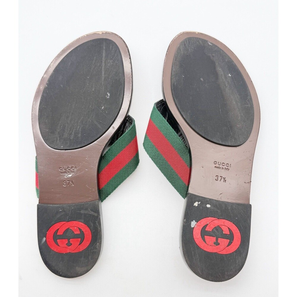 Gucci Kika GG Web Stripe Thong Sandals Black Red Flip Flop Flats EU 37.5 US 7.5 - Picture 8 of 13